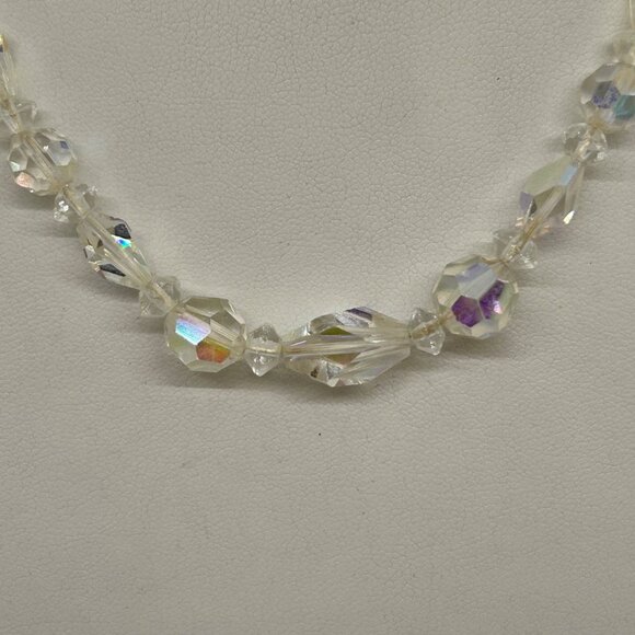 Vintage Clear Faceted Glass Bead Necklace With Shepherds Hook Clasp 1940-1950s - Picture 2 of 14